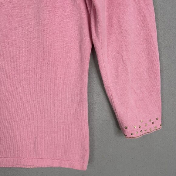 Jack B Quick Sweater Womens Medium Pink Gold Heart Charm Sequin Valentine Girly - Picture 10 of 15
